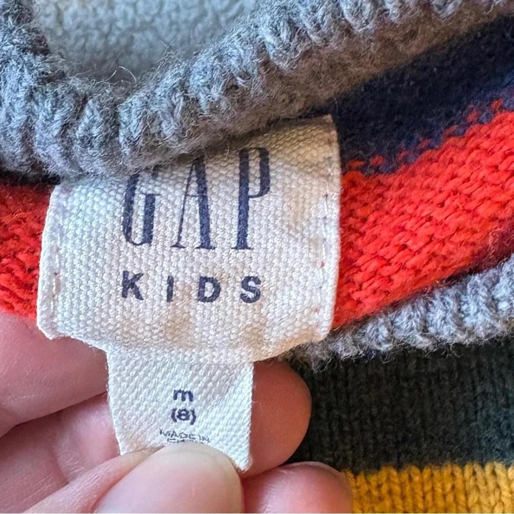 Gap Multi-Color Striped Crewneck Sweater - Gray Base, Child Sz 8. Unisex